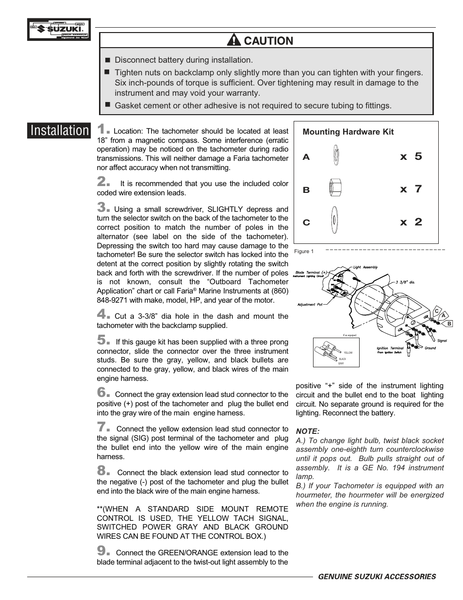 Installation, X 5 x 7 | Faria Instruments Suzuki User Manual | Page 2 / 4