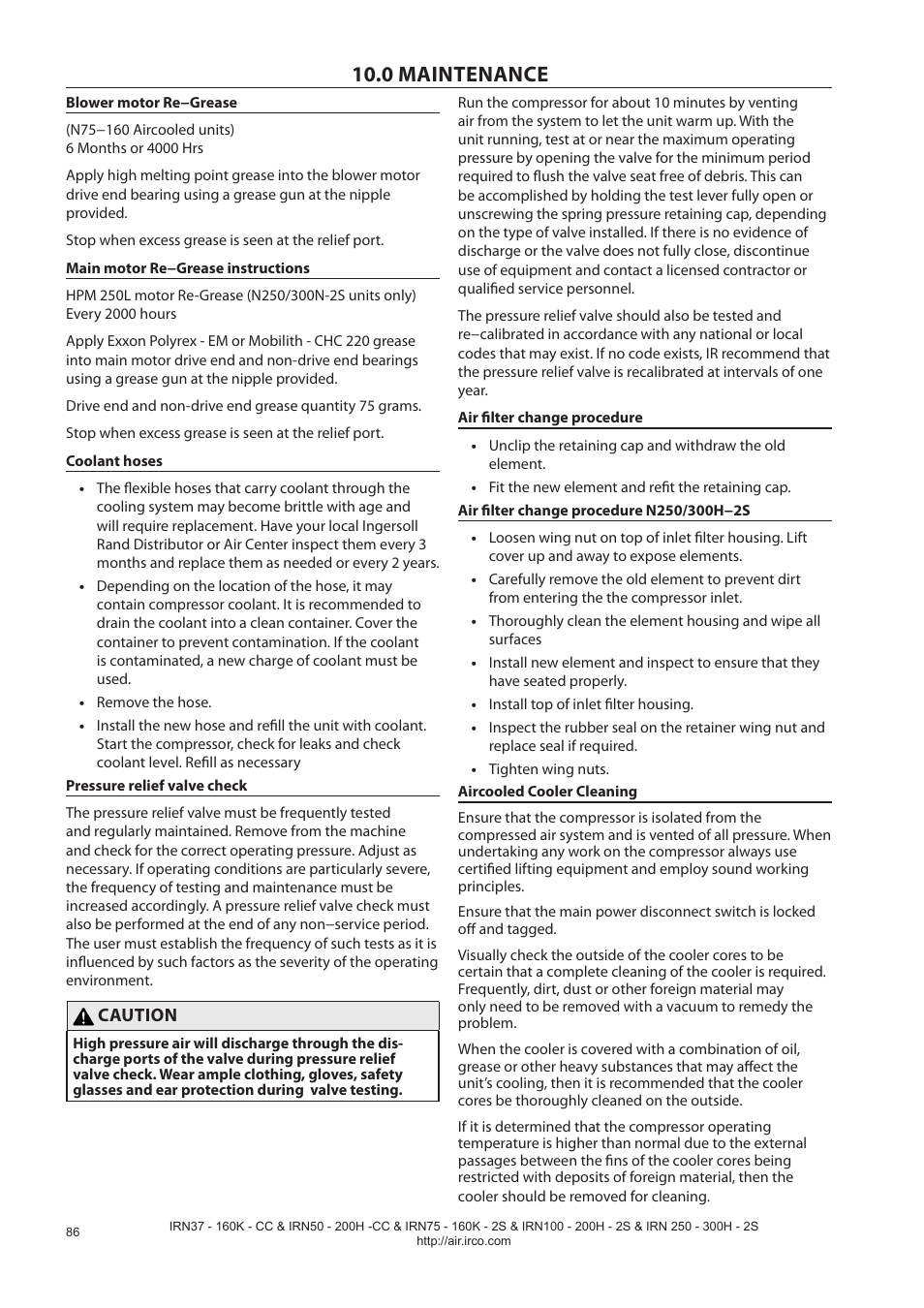 0 maintenance | Ingersoll-Rand NIRVANA IRN75-160K-2S User Manual | Page