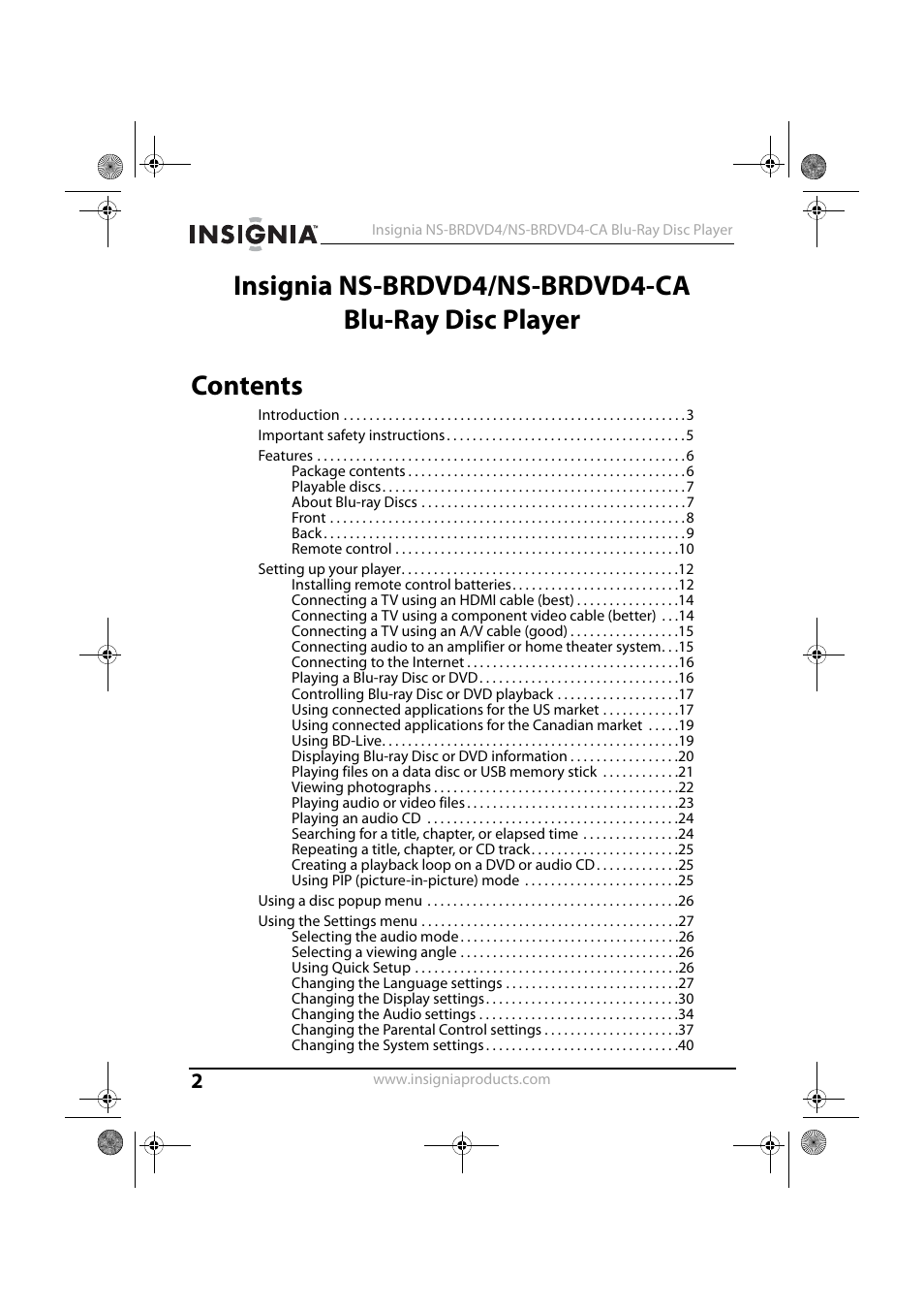 Insignia NS-BRDVD4-CA User Manual | Page 2 / 73