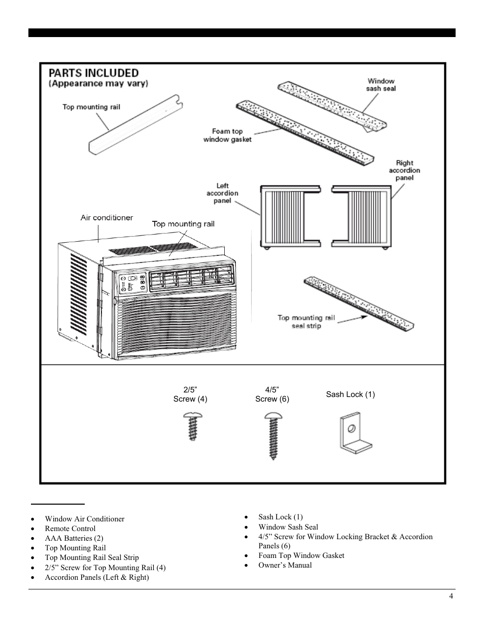 Packing list | Soleus Air Electric Window Air Conditioner GM-WAC-06ESE