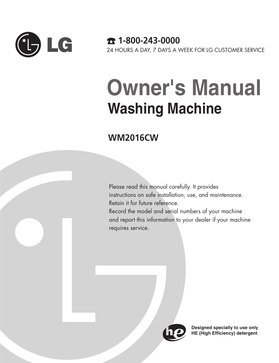 LG WM2016C User Manual | 48 pages