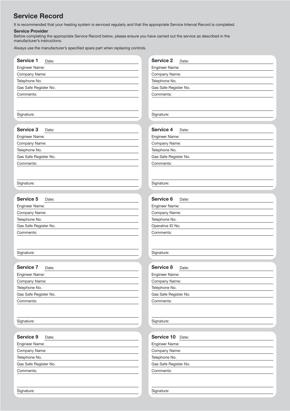 Service record | Baxi Potterton Heatmax Combi HE Condensing Combination