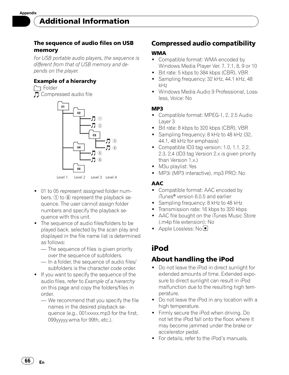 Compressed audio compatibility, Ipod, Additional information | Pioneer