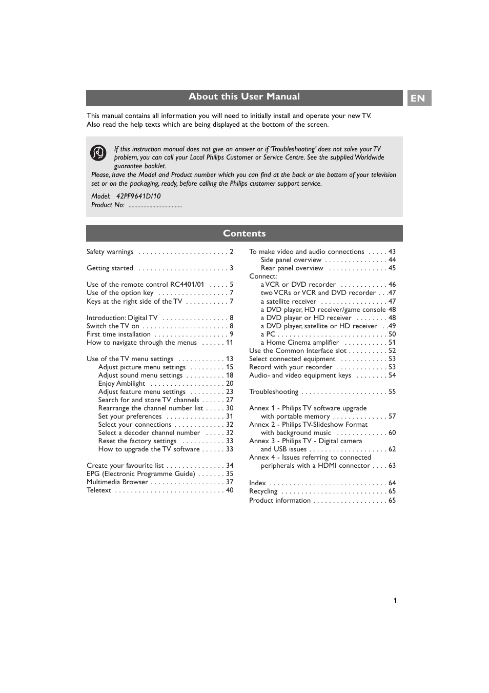 Philips 42PF9641D/10 User Manual | 65 pages