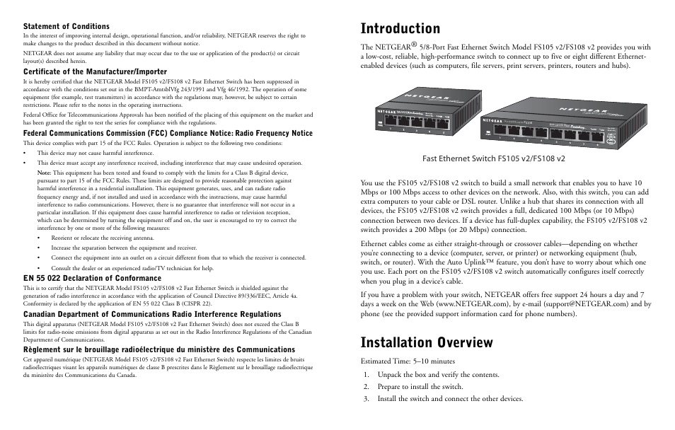 Introduction, Installation overview, Statement of conditions | NETGEAR