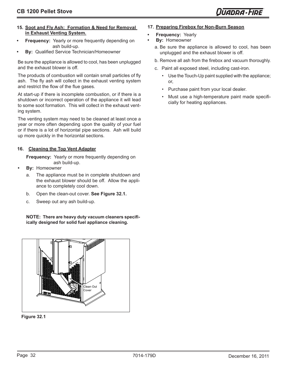 Cb 1200 pellet stove | Quadra-Fire CB1200M-MBK User Manual | Page 32 / 48