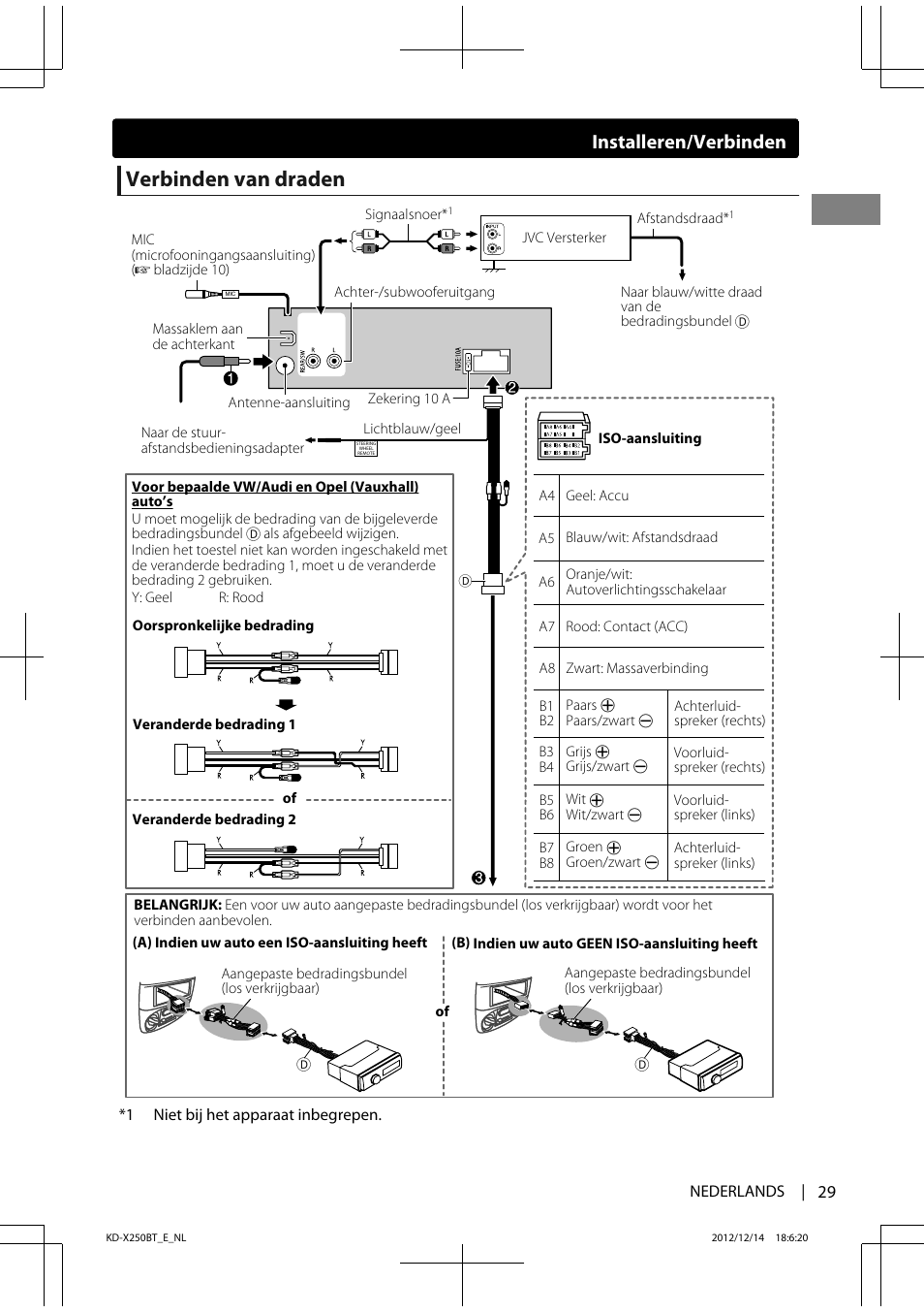 Verbinden van draden, Installeren/verbinden | JVC KD-X250BT User Manual