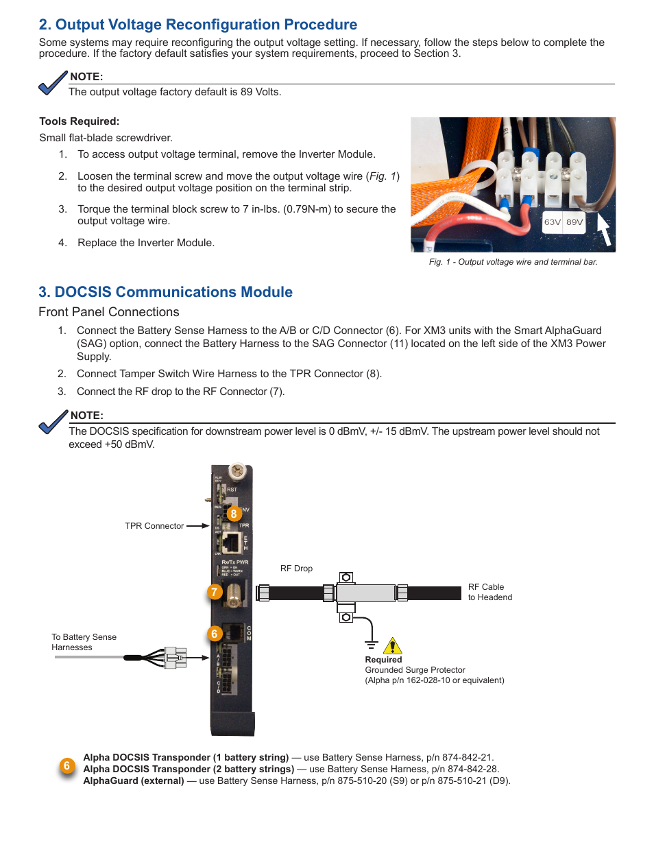 Docsis communications module, Output voltage reconfiguration procedure