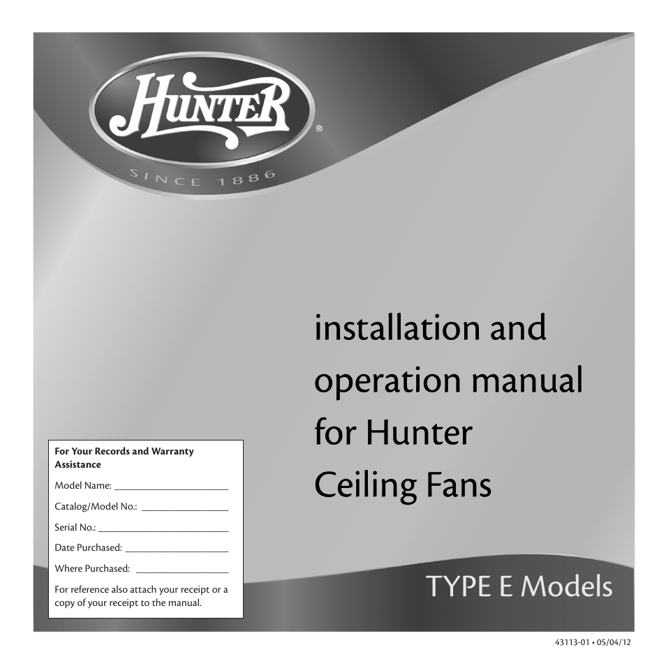 Hunter 18865 60 1886 Limited Edition User Manual 12 Pages