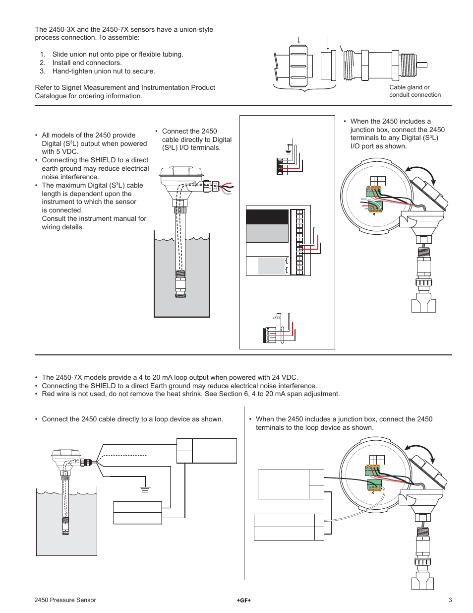 Digital (s, L) wiring, 4 to 20 ma loop wiring | GF Signet 2450 Pressure