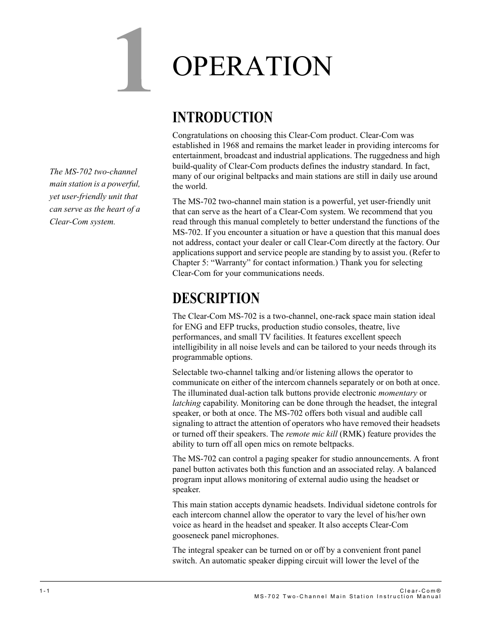 Clear com ms 702 user manual