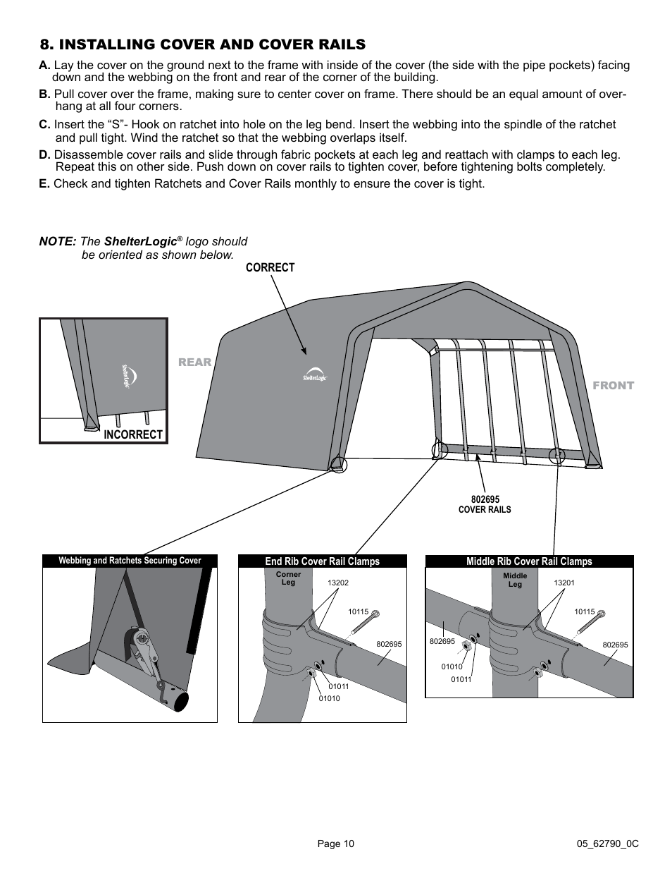 Installing Cover And Cover Rails Logo Should Be Oriented As Shown