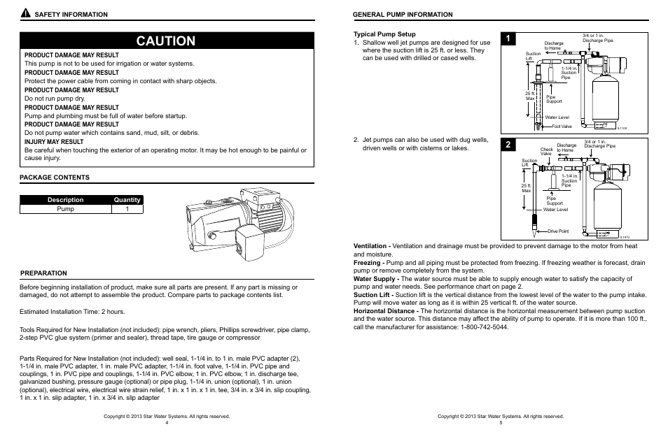 Caution Star Water Systems SJ05S User Manual Page 3 / 9