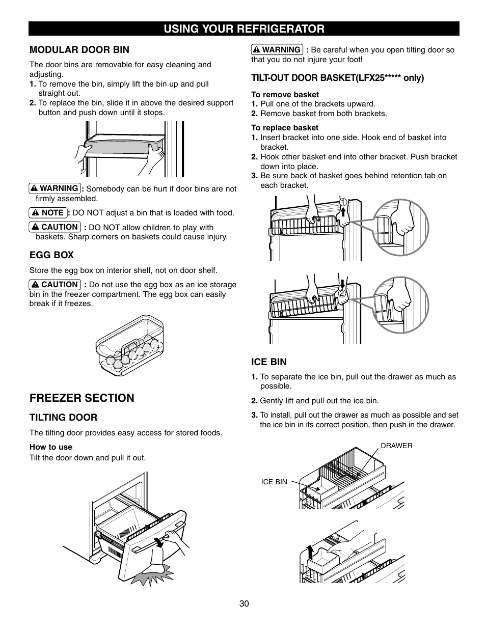 Using your refrigerator | LG LFX25960ST User Manual | Page 30 / 44