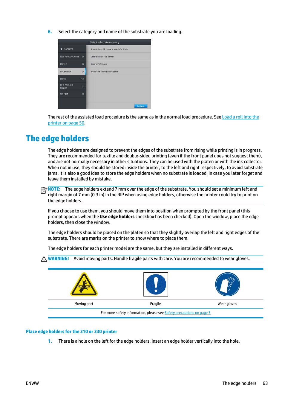 The edge holders | HP Latex 360 Printer User Manual | Page 69 / 184