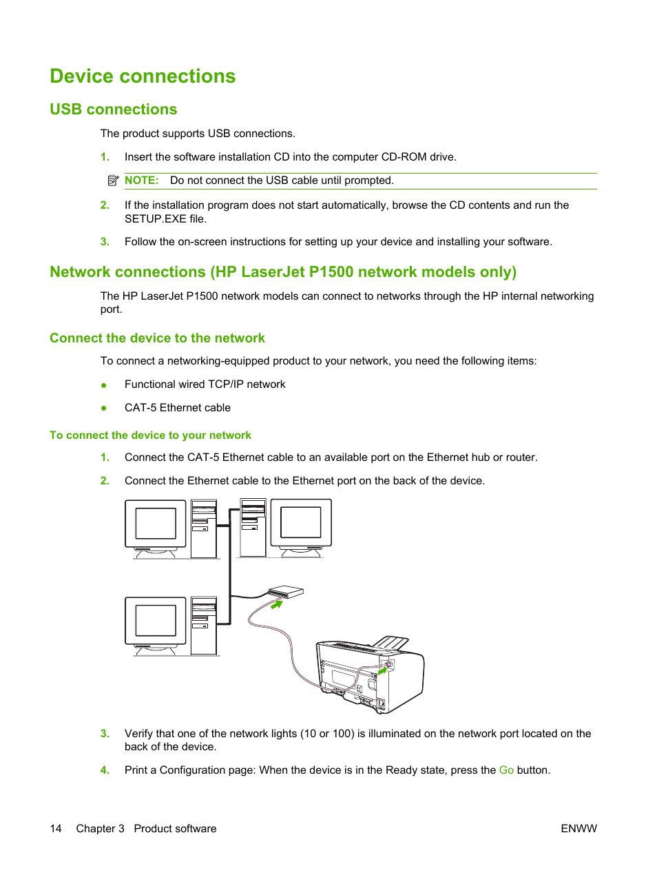 Device Connections Usb Connections Connect The Device To The Network Hp Laserjet P1005 9290