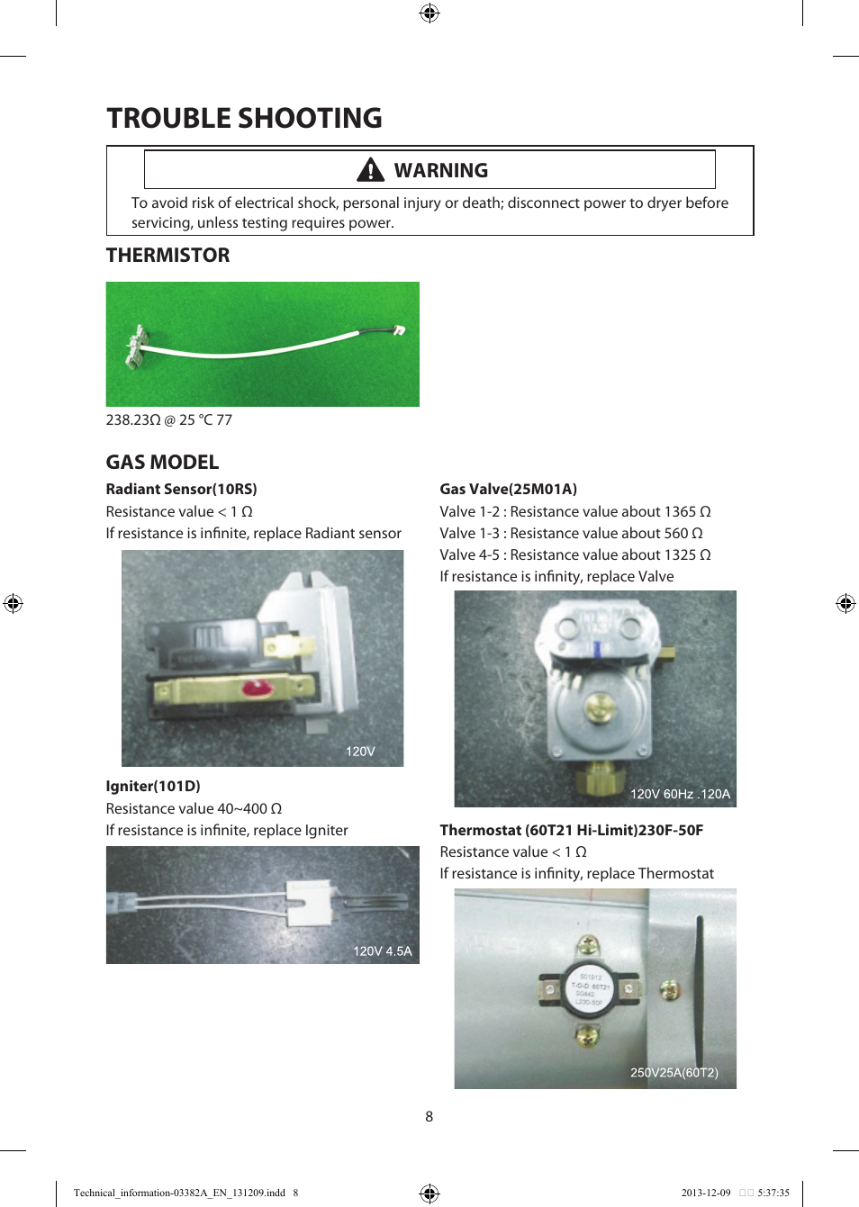 Trouble shooting, Gas model, Warning | Samsung DV42H5200EF-A3 User