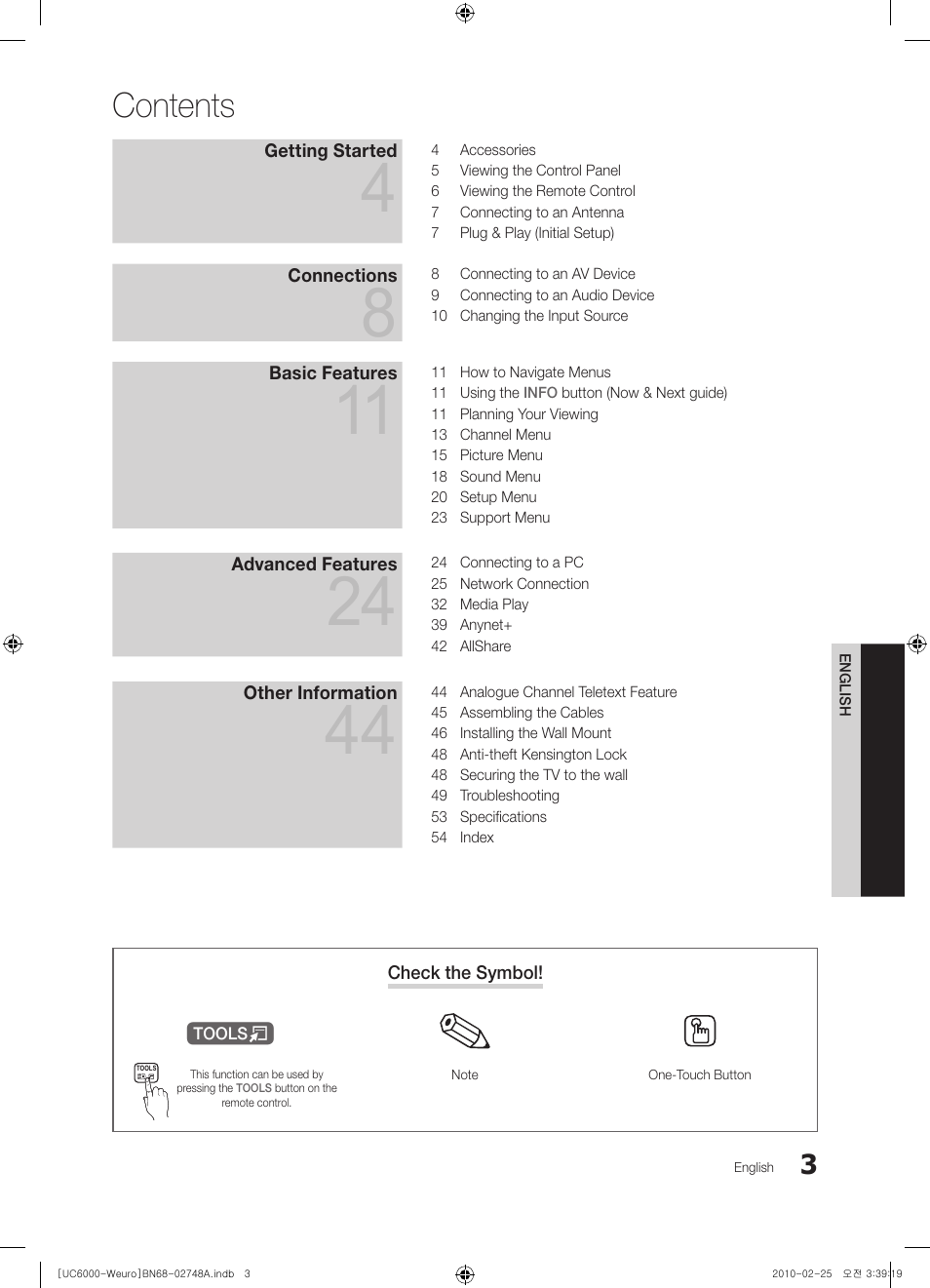 Samsung UE40C6000RW User Manual | Page 3 / 325 | Also for: UE46C6000RW