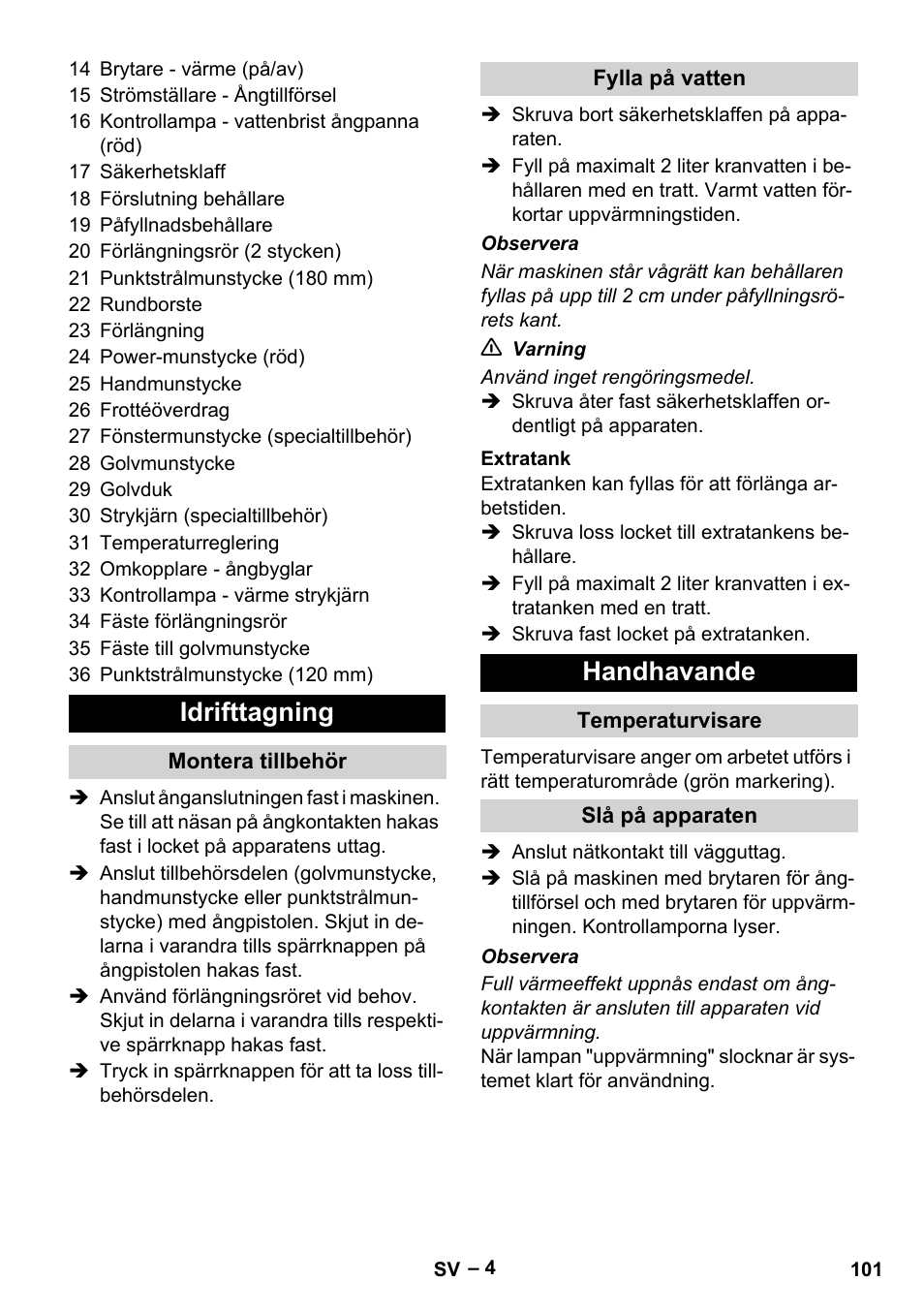 Idrifttagning, Handhavande | Karcher DE 4002 EU User Manual | Page ...