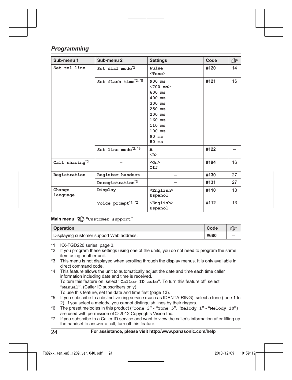 Programming | Panasonic KXTGD224 User Manual | Page 24 / 56