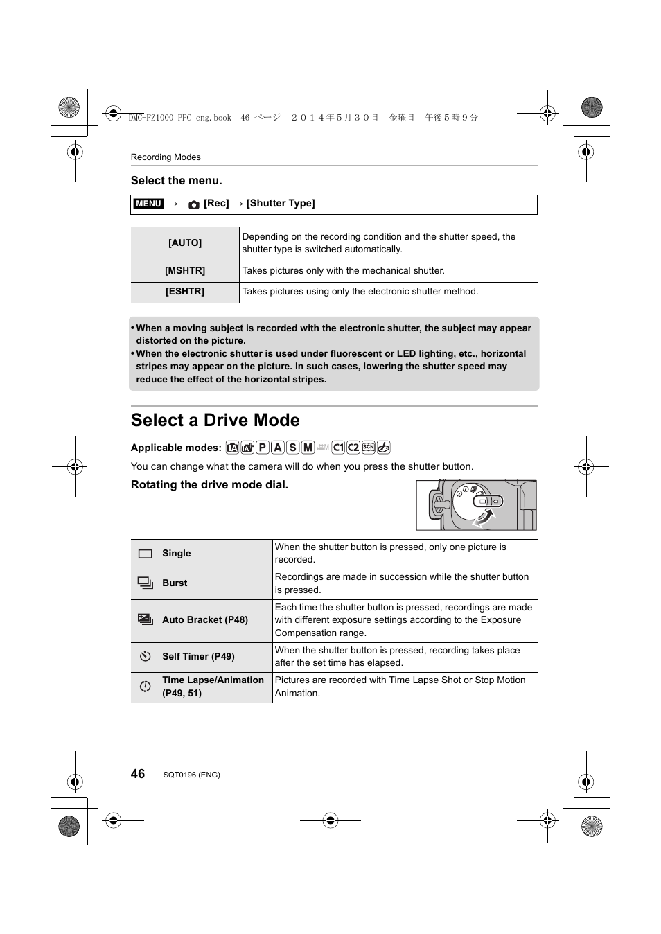 Select a drive mode | Panasonic DMC-FZ1000 User Manual | Page 46 / 96