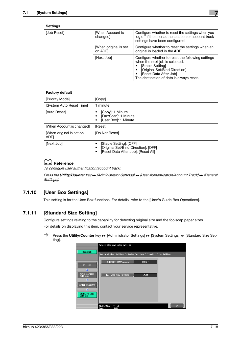 10 [user box settings, 11 [standard size setting, User box settings