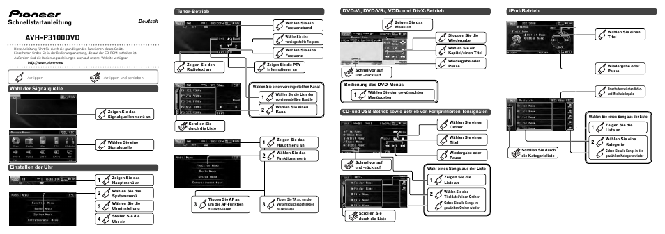 Avh-p3100dvd, Schnellstartanleitung | Pioneer AVH-P3100DVD User Manual