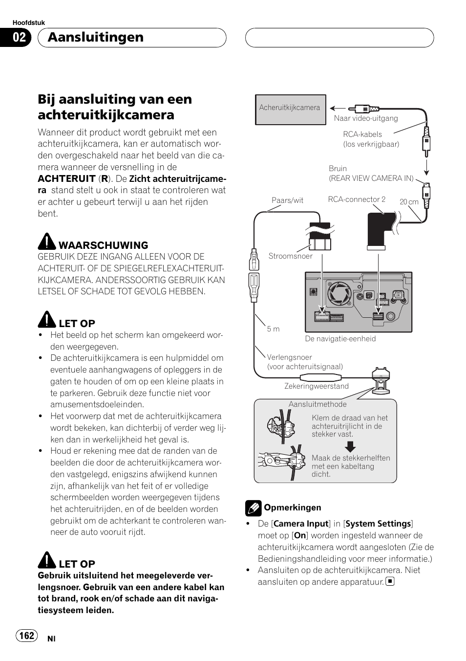 Bij aansluiting van een, Achteruitkijkcamera, Bij aansluiting van een