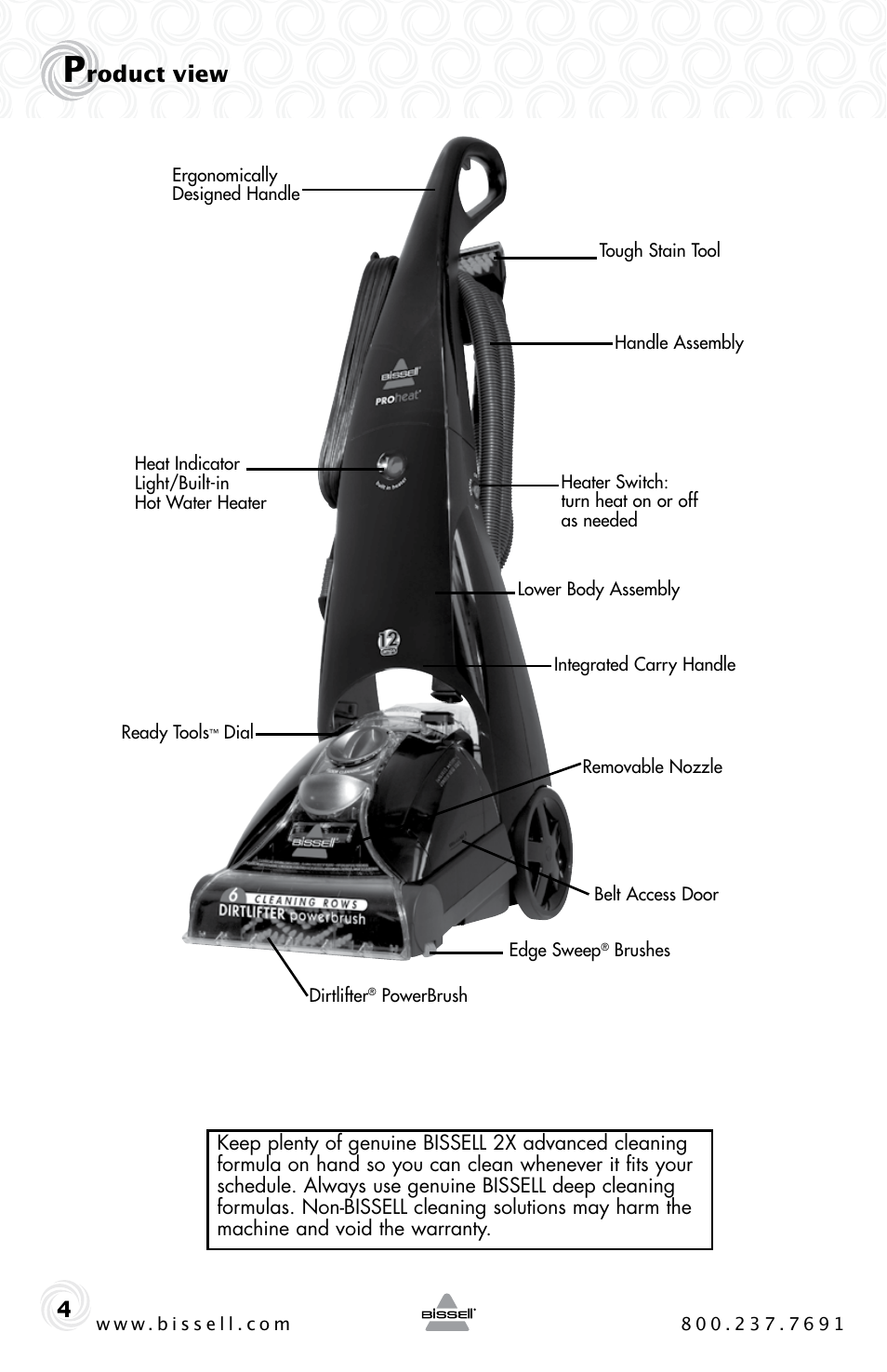 Roduct view | Bissell PROHEAT 25A3 User Manual | Page 4 / 20