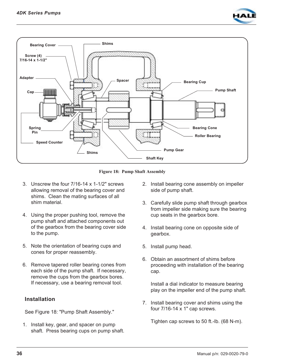 Figure 18 pump shaft assembly, Installation Hale 4DK Series User