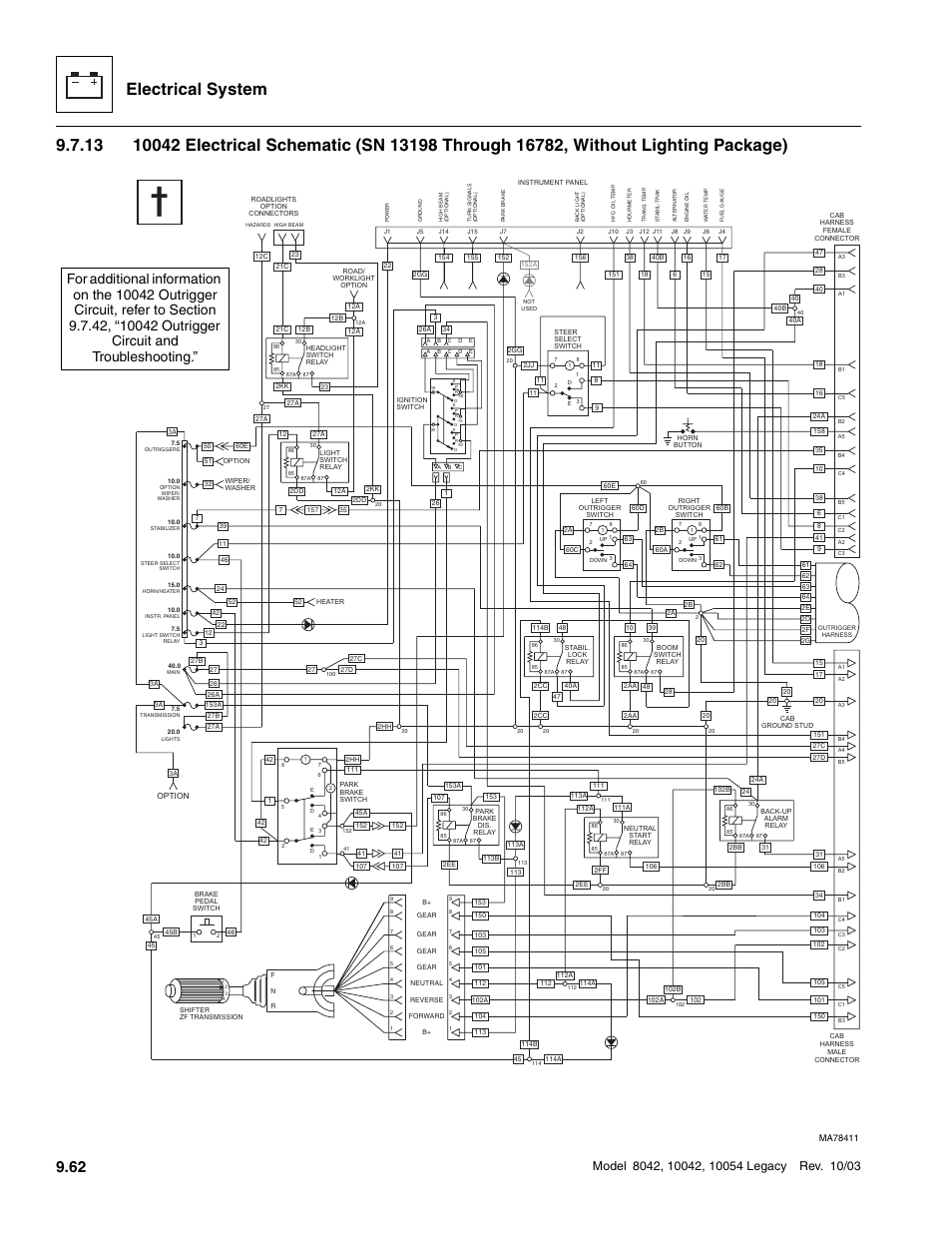 62 or, Electrical system | SkyTrak 8042 Service Manual User Manual