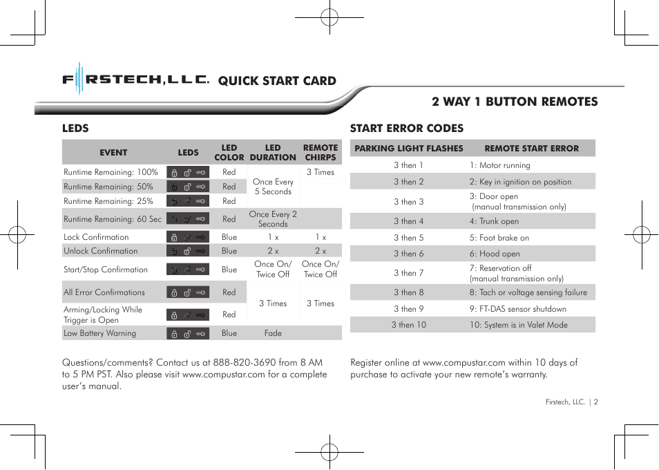 Compustar remote start rf-2w1b-sp user manual free