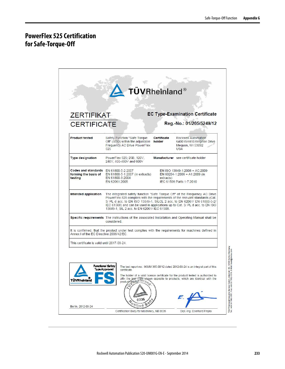 Powerflex 525 certification for safe-torque-off | Rockwell Automation