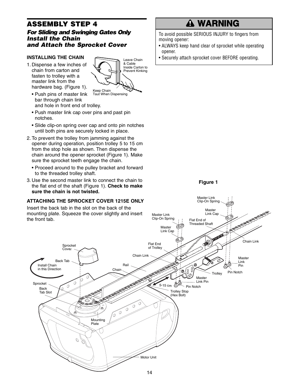 Warning caution warning warning, Assembly step 4 | Chamberlain 1215E