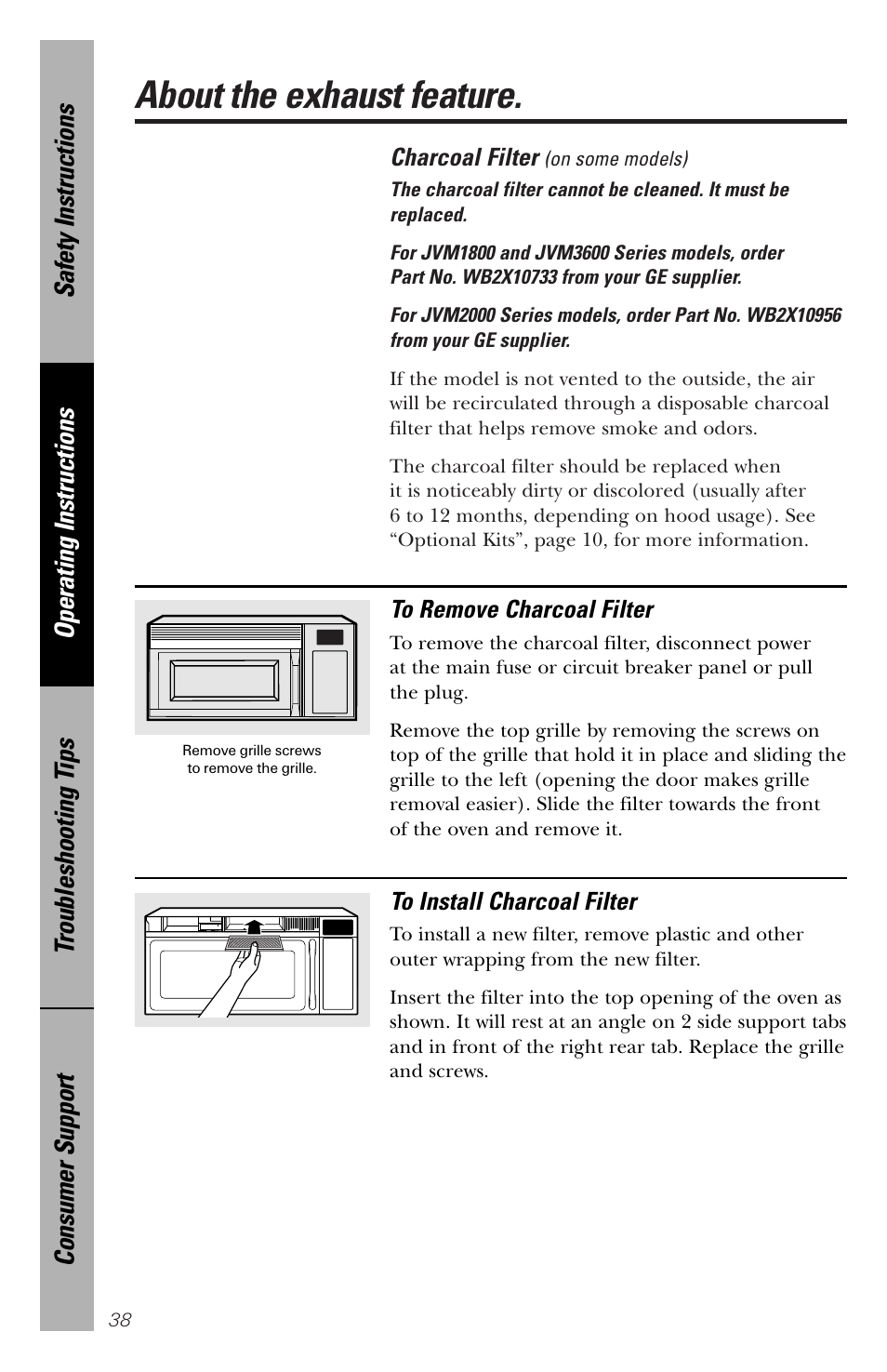 About the exhaust feature GE spacemaker xl1800 User Manual Page 38 / 88