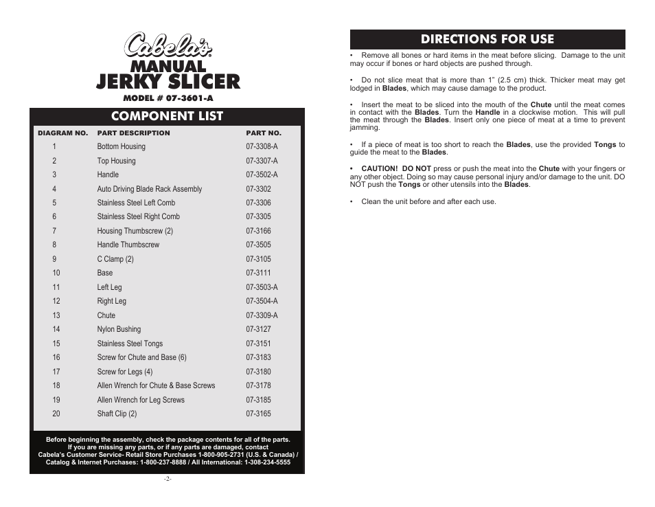 Jerky slicer, Manual, Component list | Cabela's Manual Jerky Slicer 07