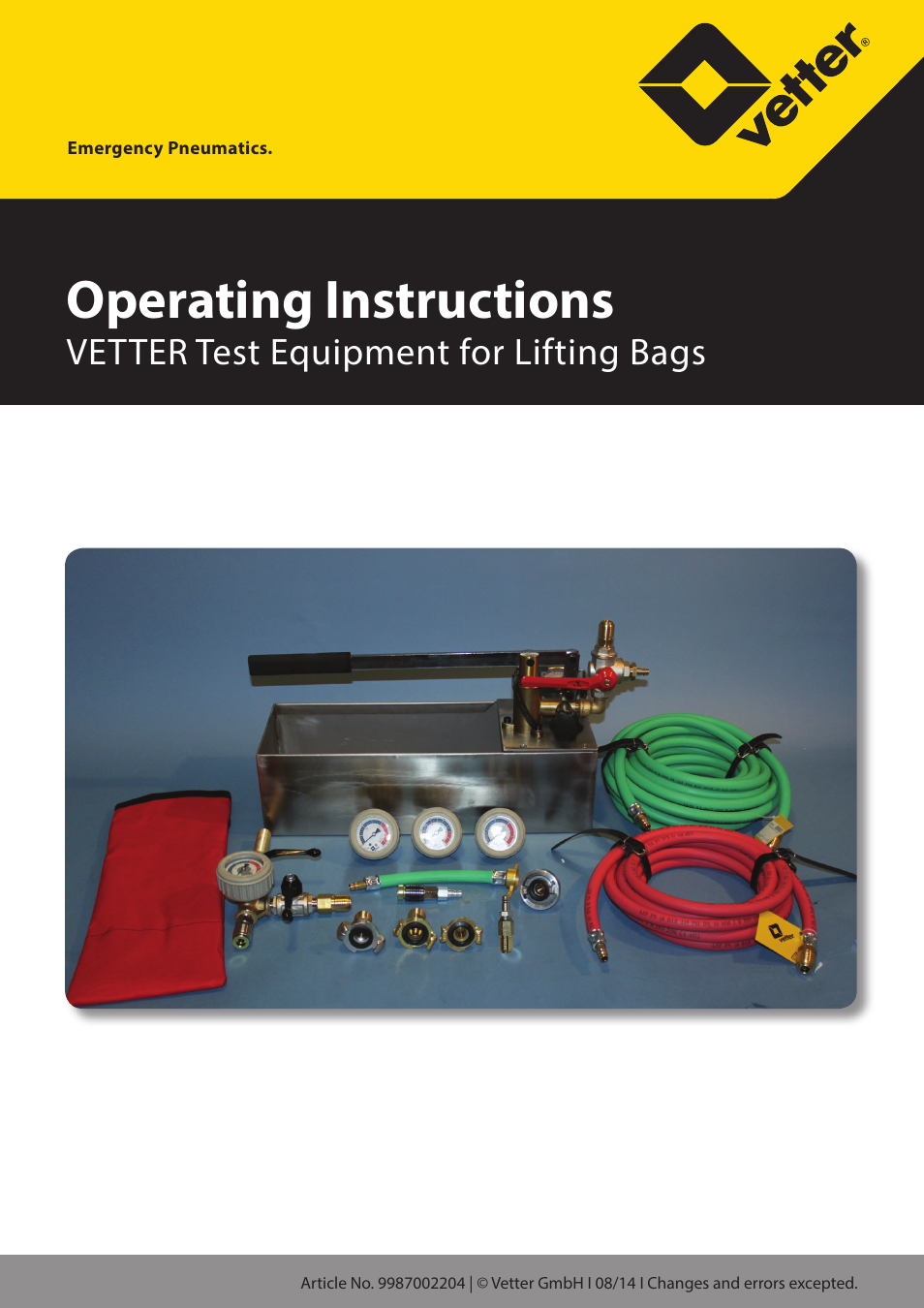 Vetter Lifting Bags Bar Psi Test Equipment User Manual