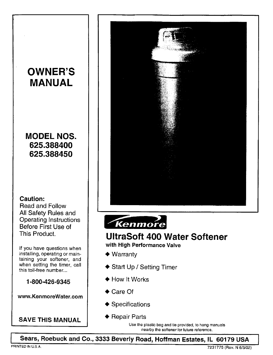 Kenmore ULTRASOFT 400 625.38845 User Manual | 36 pages