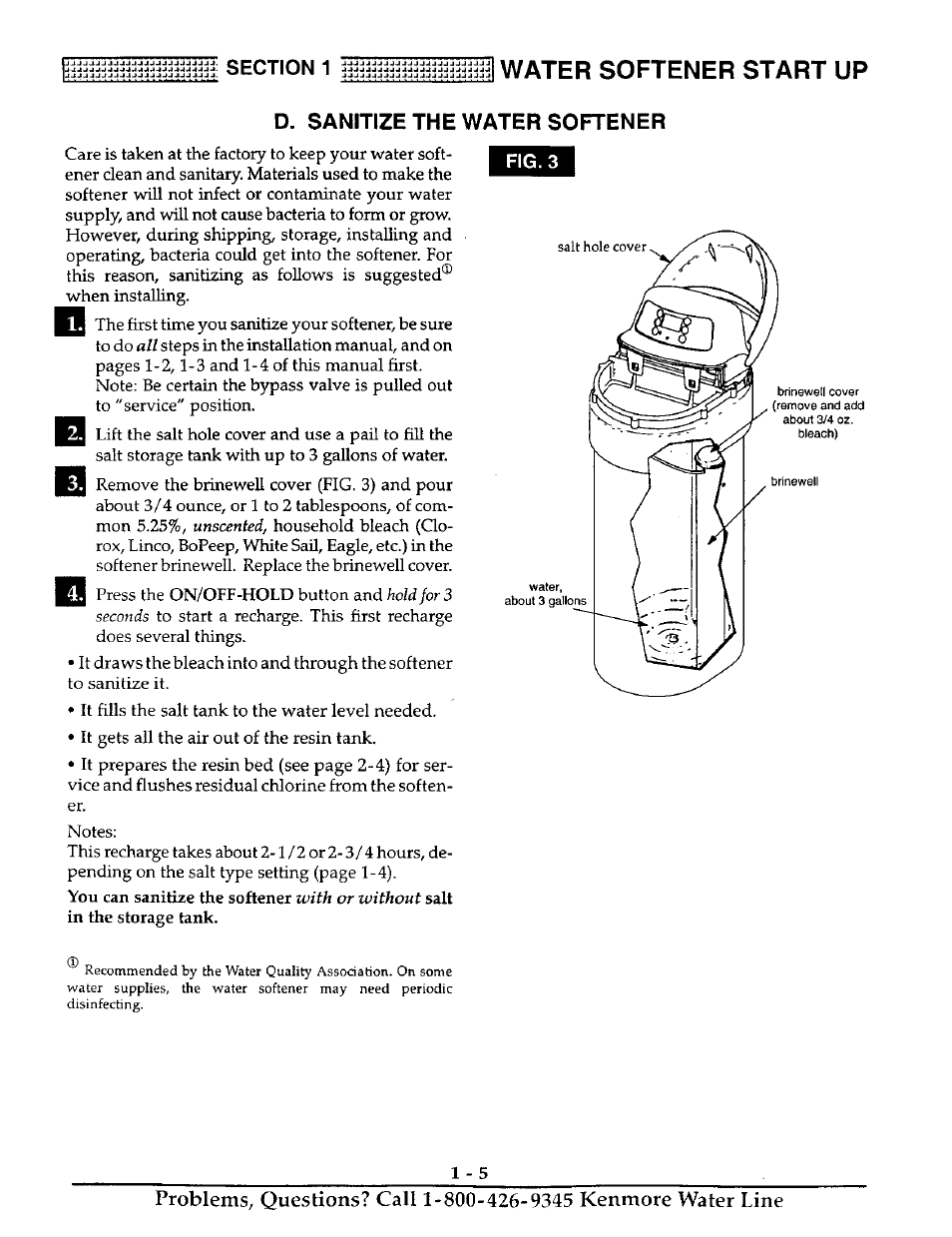 Water softener start up, D. sanitize the water softener | Kenmore