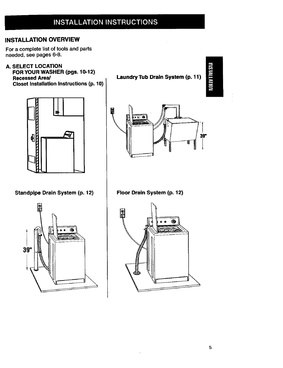 Installation overview, Installation instructions | Kenmore 3950145 User