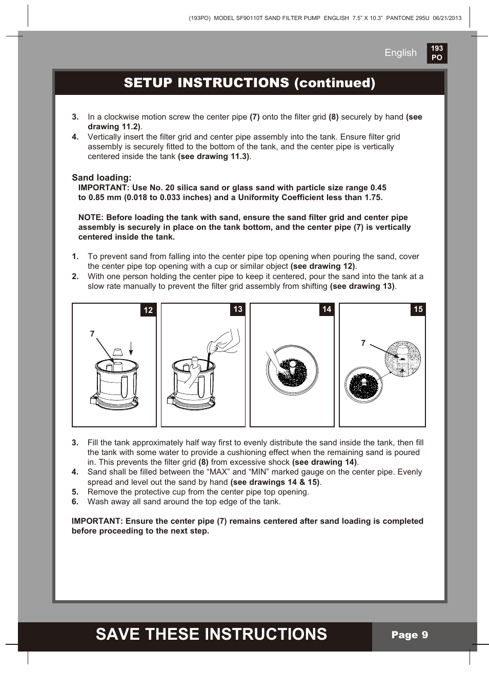 Save these instructions, Setup instructions (continued), English page 9