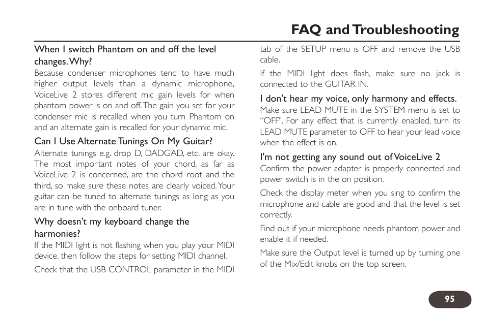 Faq and troubleshooting | TC-Helicon VoiceLive 2 User manual User