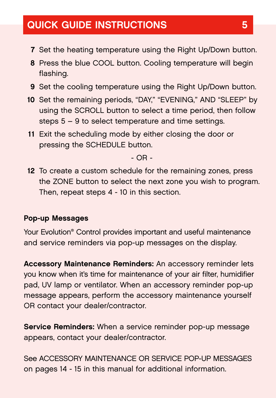 Quick guide instructions 5 | Bryant evolution thermostat User Manual