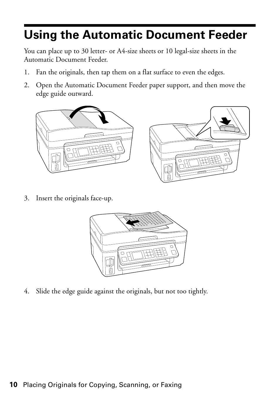 Using the automatic document feeder | Epson WorkForce 610 Series User