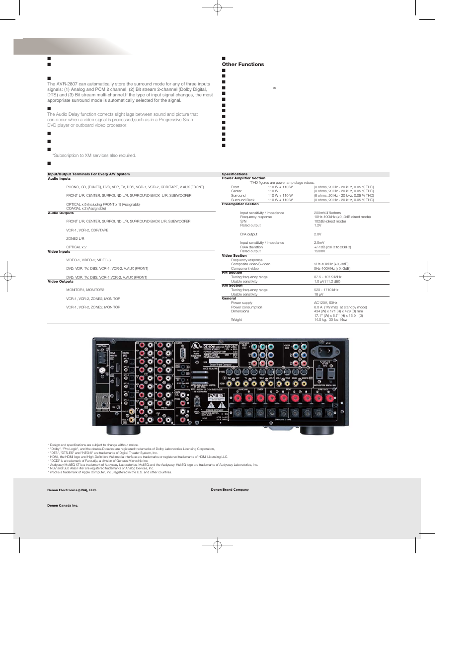 Avr-2807 | Denon AVR-2807 User Manual | Page 2 / 2