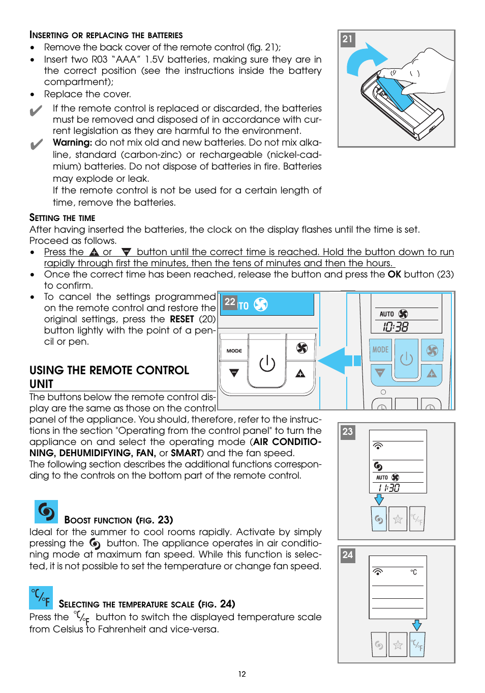 Using the remote control unit | DeLonghi PAC W130E User Manual | Page