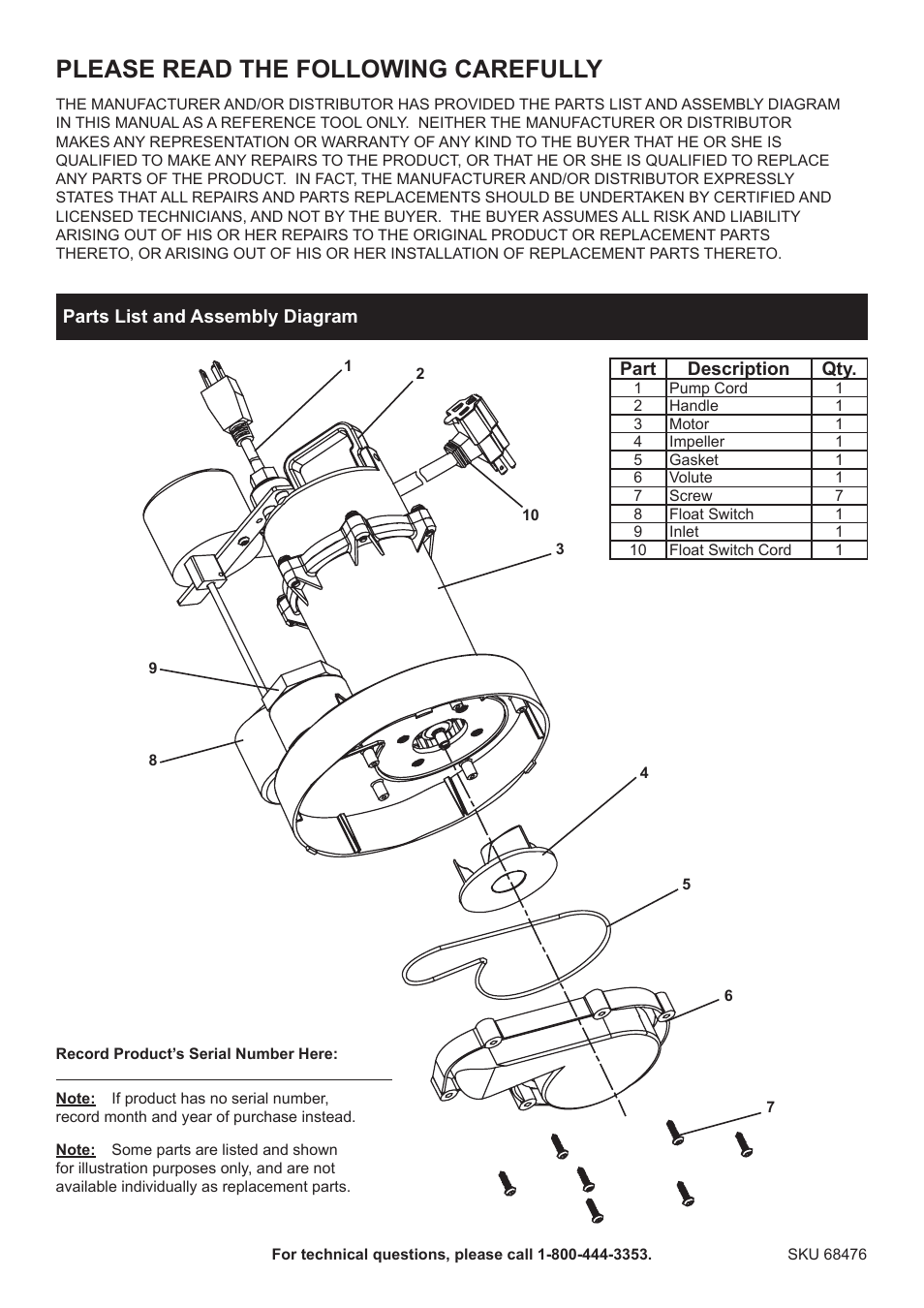 Please read the following carefully | Harbor Freight Tools PACIFIC