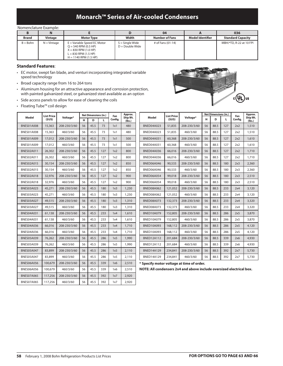 Monarch™ series of air-cooled condensers, Standard features | Heatcraft