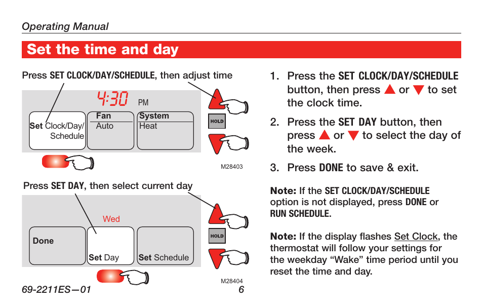 Set the time and day | Honeywell RTH6400 User Manual | Page 8 / 52