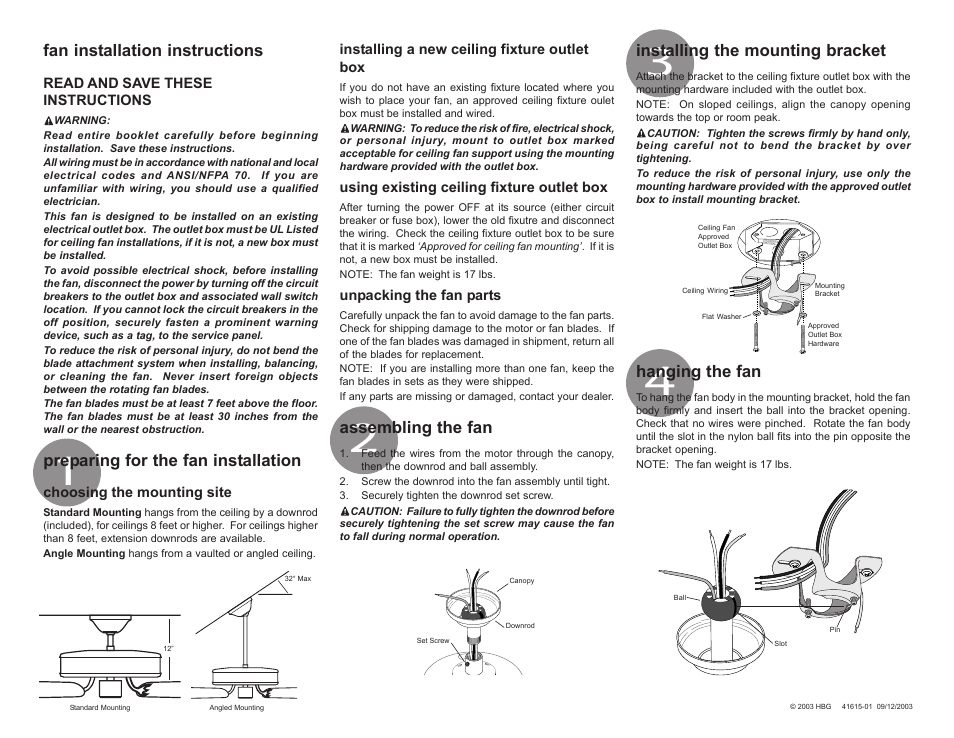 Hunter Fan 41615 01 User Manual 4 Pages